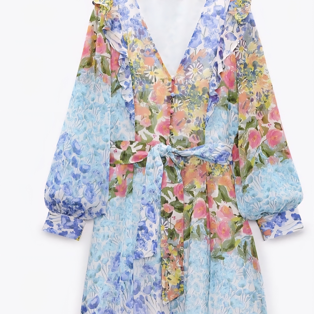 Zara Floral Long Sleeve Mini Dress